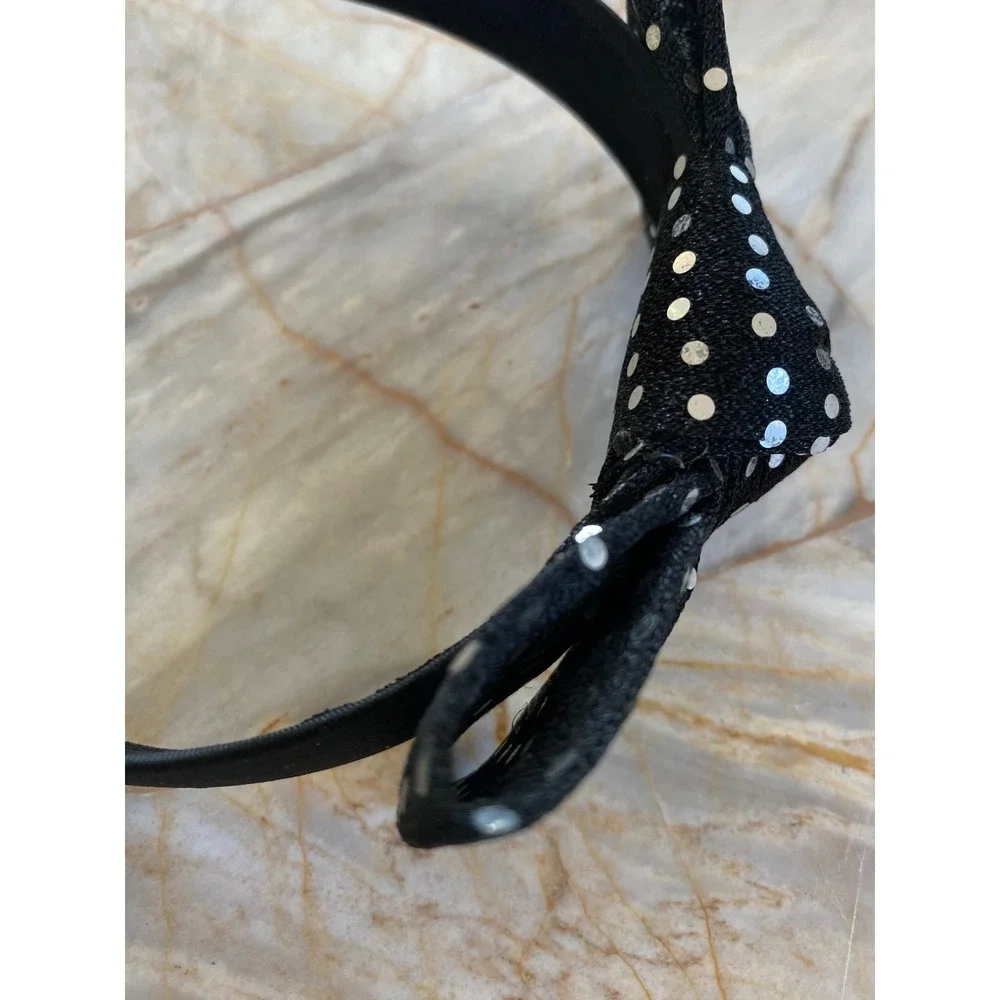 Black Silver Polka Dot Bow Headband Retro Sparkle Hair Accessory